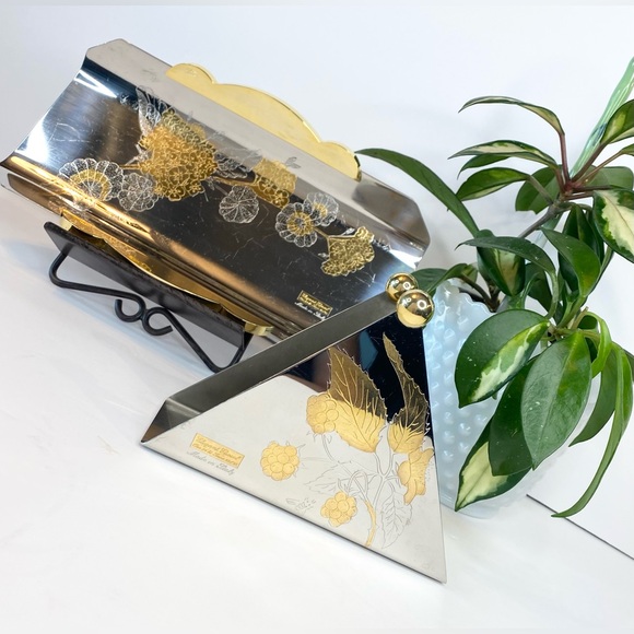 Vintage Italian Gold Tray Gioiel Oro 24K Inox 18/10 Stainless Napkin Holder - Picture 1 of 11